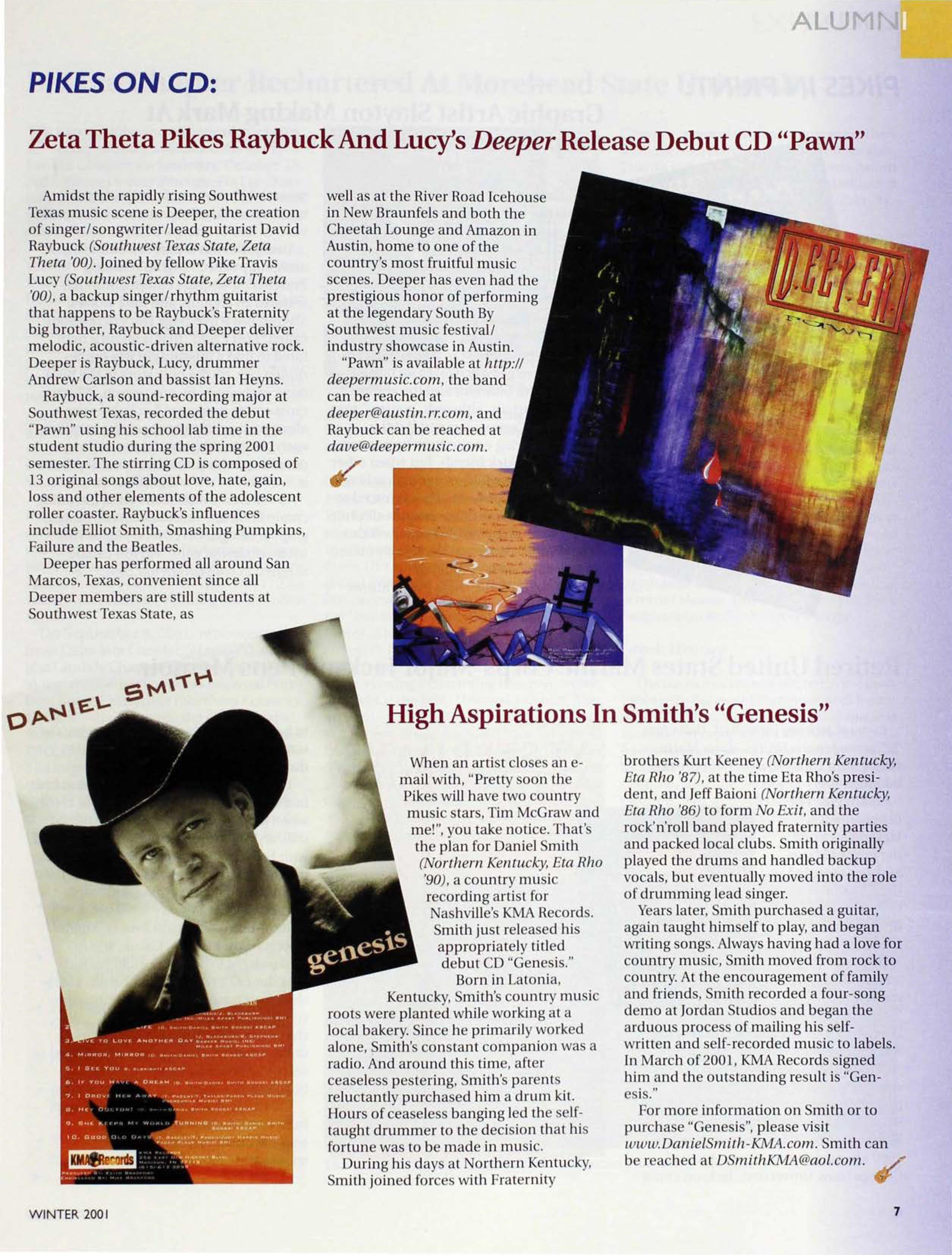 Alumni: Pikes On CD, Winter 2001